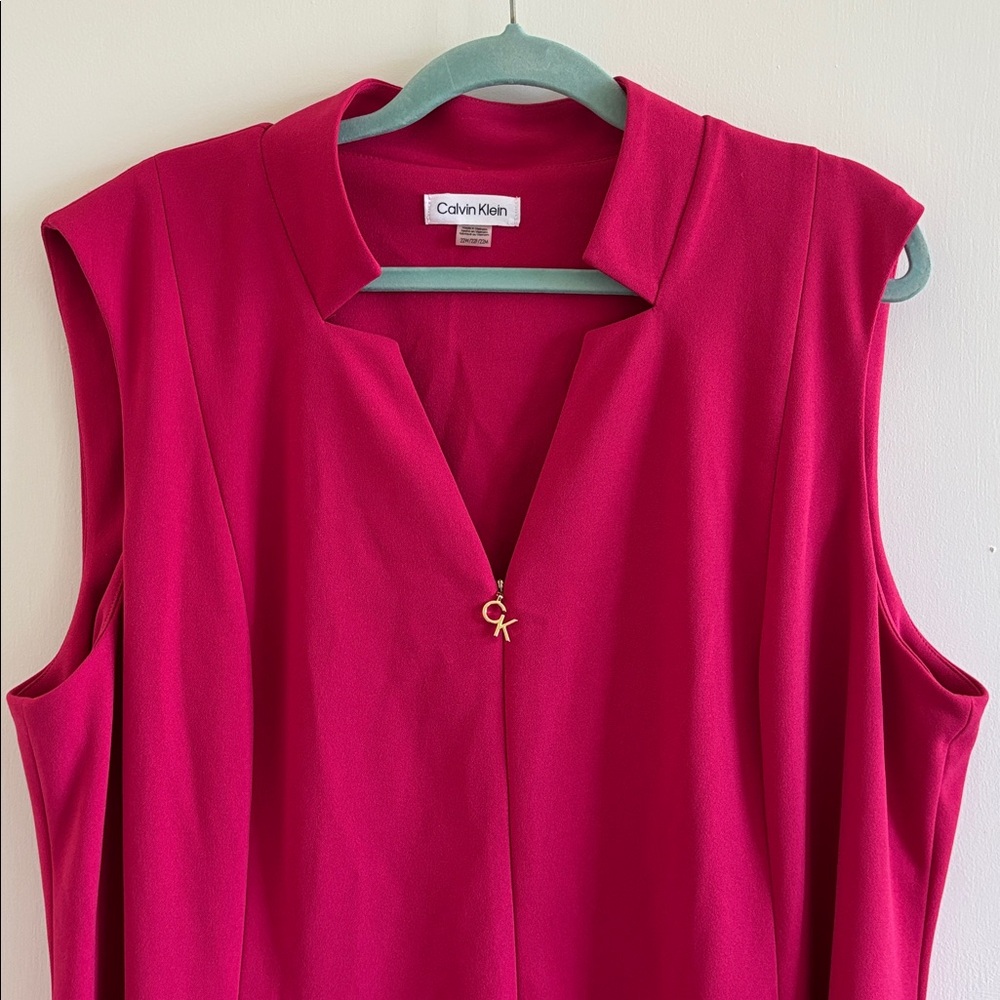 Calvin Klein pink sleeveless V-neck A-line dress business office career - Picture 4 of 7